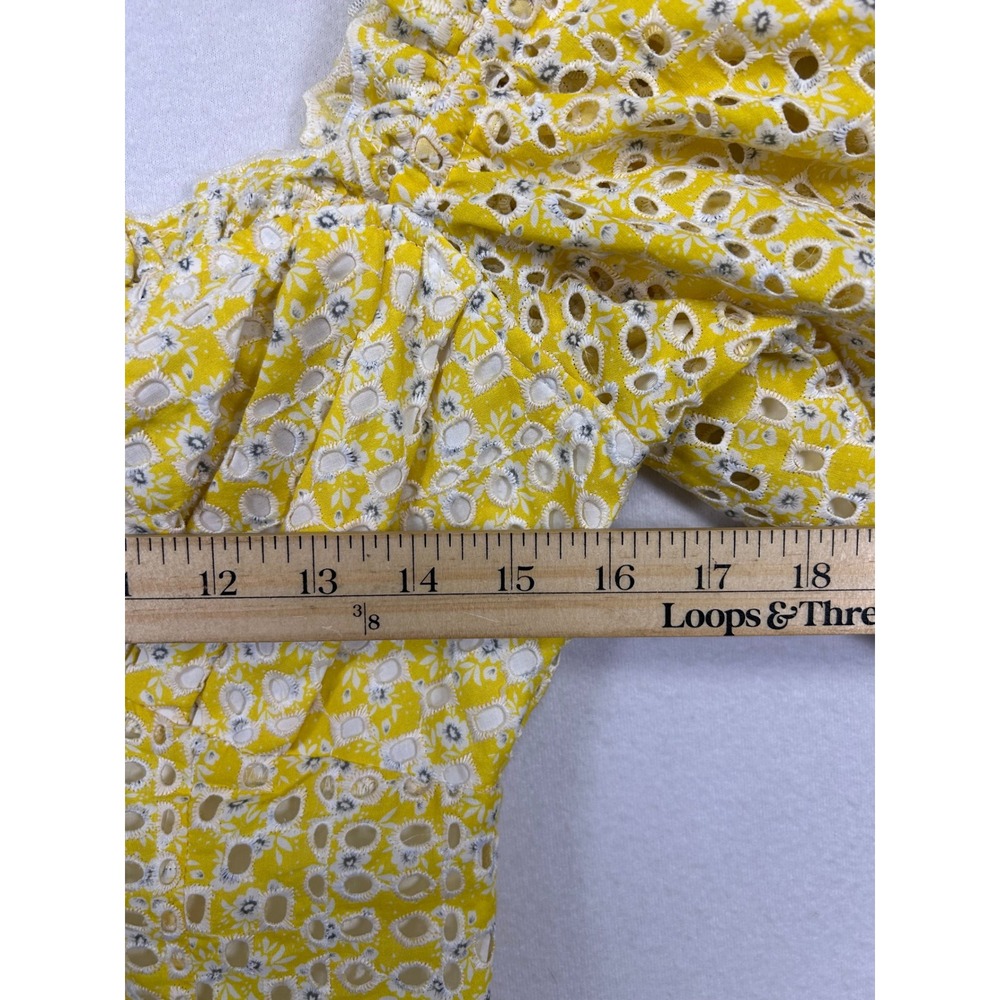 Cottagecore LINI Women XS Yellow Floral Eyelet Puff Sleeve Mini Dress Sweetheart - Picture 6 of 11